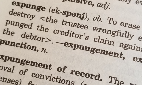 Photo of dictionary turned to page with Expunge on it